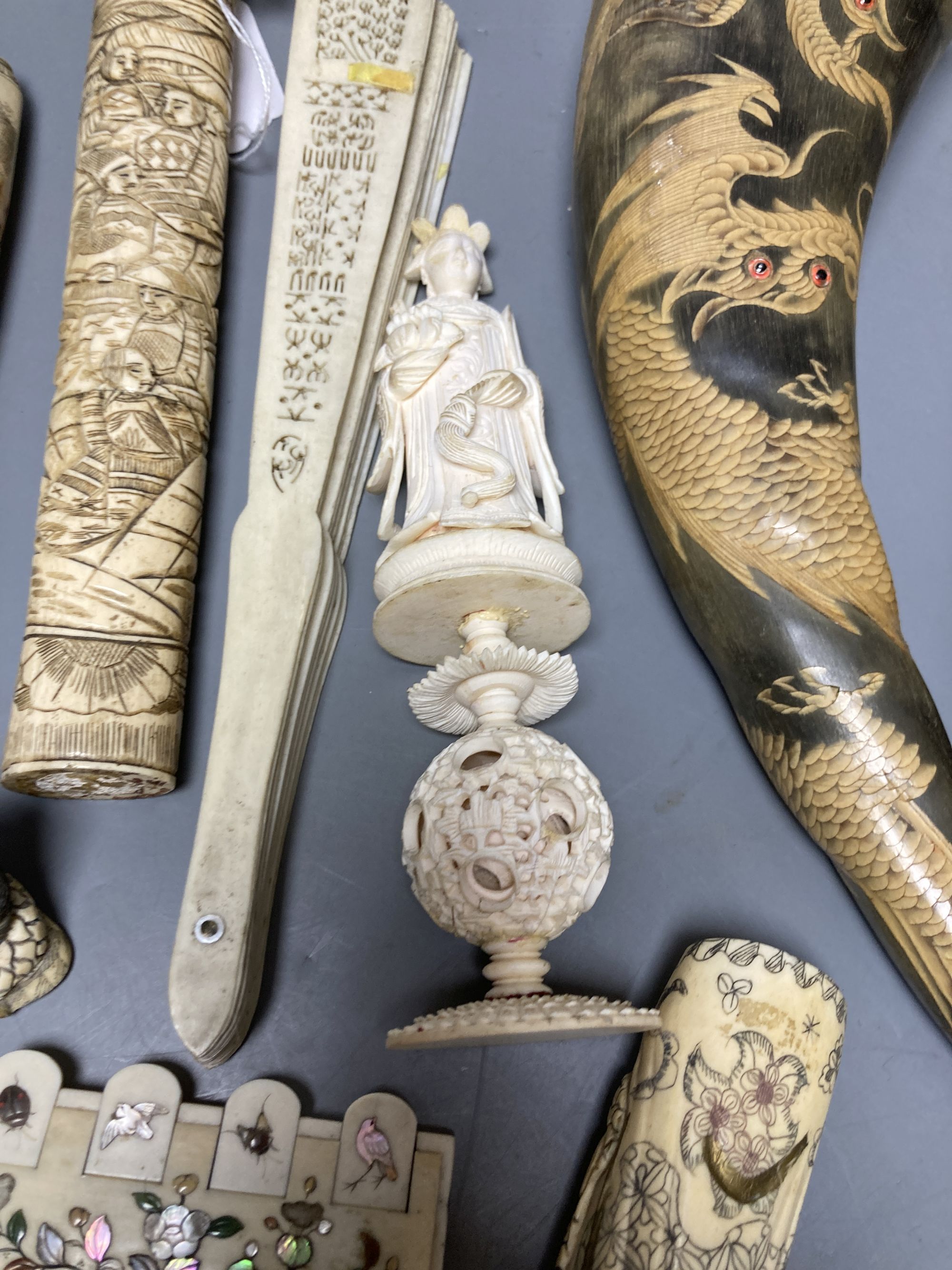 A group of mixed ivory and horn carvings